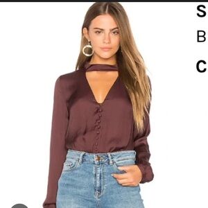 Bardot Women's keyhole Satin Blouse - Deep Burgundy